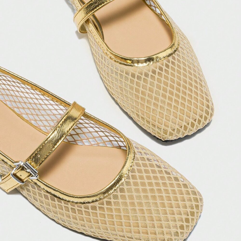 Gold Bohemian Women's Ballet Flats - Picture 3 of 7
